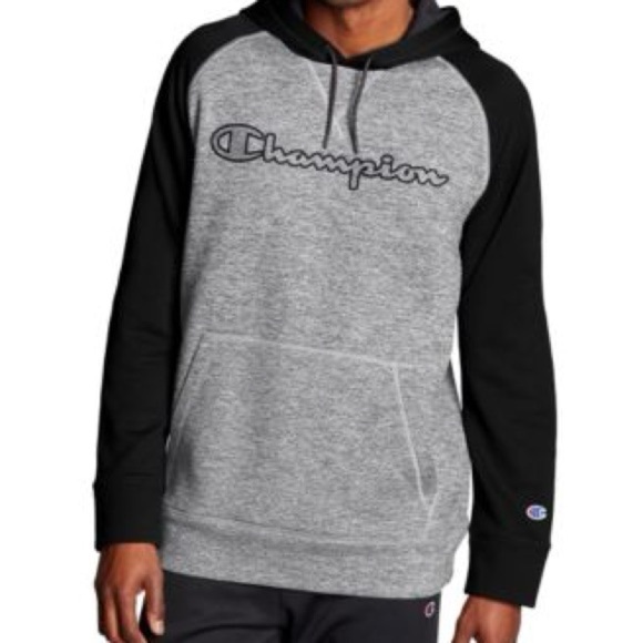 Champion Men's Gray and Black Kangaroo Pocket Pullover Hoodie - Picture 1 of 10